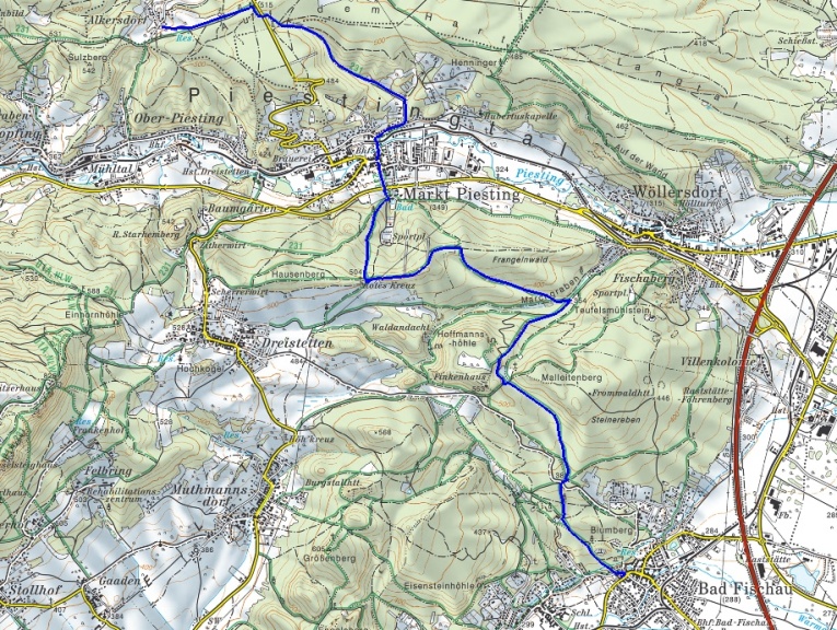 Karte Etappe Alkersdorf-Bad Fischau
